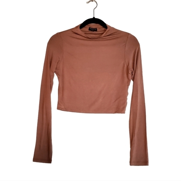 naked wardrobe Tops - Naked Wardrobe Brown Stretchy Blouse Top Mock Neck Long Sleeve XL NWOT